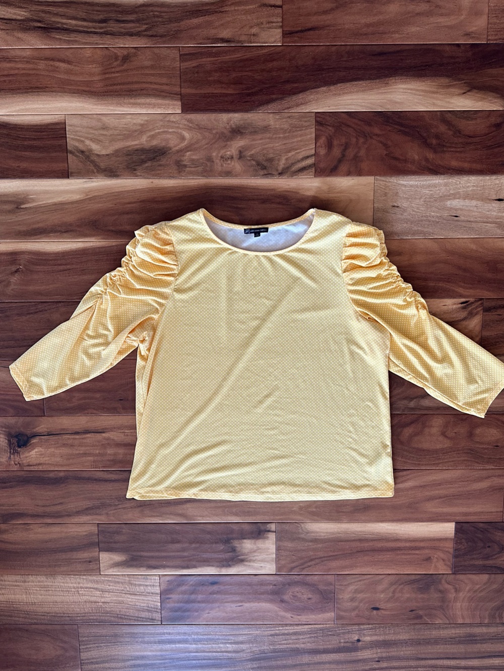 Adrianna Papell Yellow Ruched Sleeve Women's Top